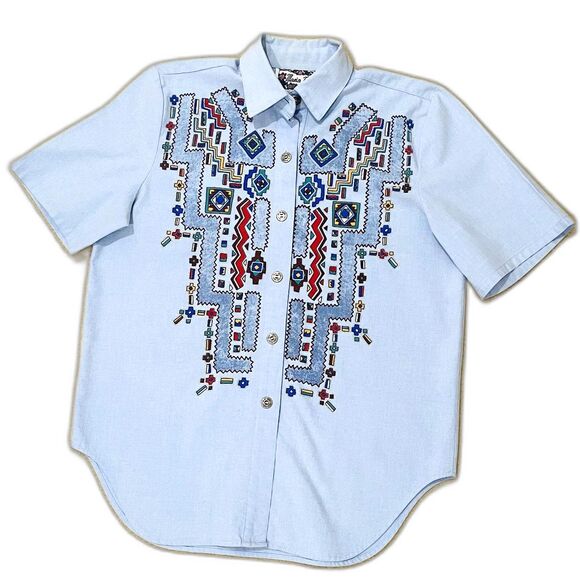 Vtg Maria No Women's Size L Aztec Native Western Boho Indie Shirt Silver Buttons - Picture 9 of 12